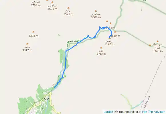 ترک جی پی اس مسیر تابستانه قله پرسون از افجه و دشت گرچال