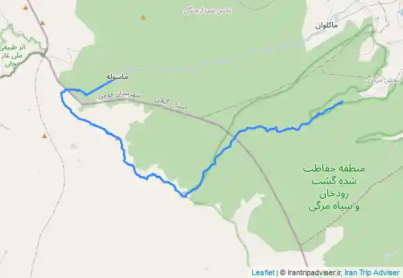 ترک جی پی اس ماسوله - ییلاق روبار - ییلاق سیاو - آسمان کوه - گردآو - دیزاو - میدان اصلی گشت رودخان