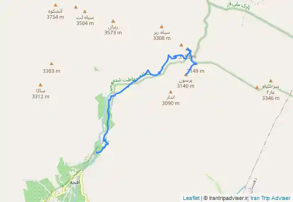ترک جی پی اس Afjeh - Fountain - Parsoon Summit - Parsoon peak قله پرسون